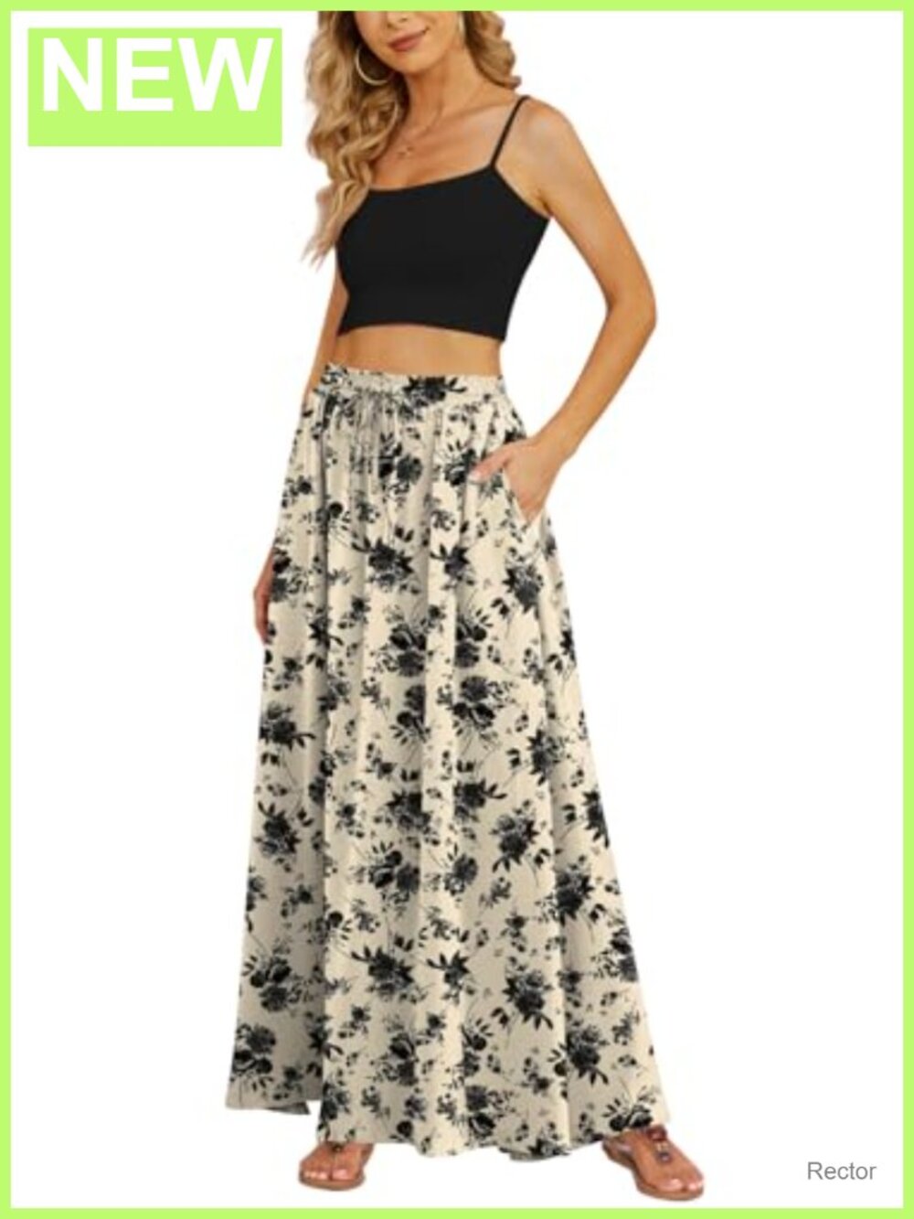 Women's Flowy Chiffon Maxi Skirt High Waist Pleated A-Line with Pockets
